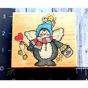 Penny Black Arctic Angel 433J Penguin Stitch Rubber Stamp Wood #G114